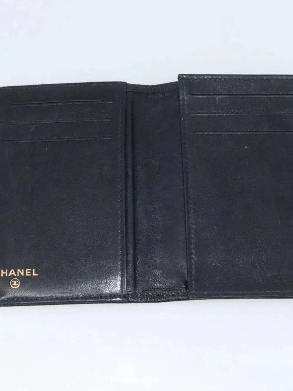 CHANEL Card Case Grained Calf Skin Black CC Auth 188321M